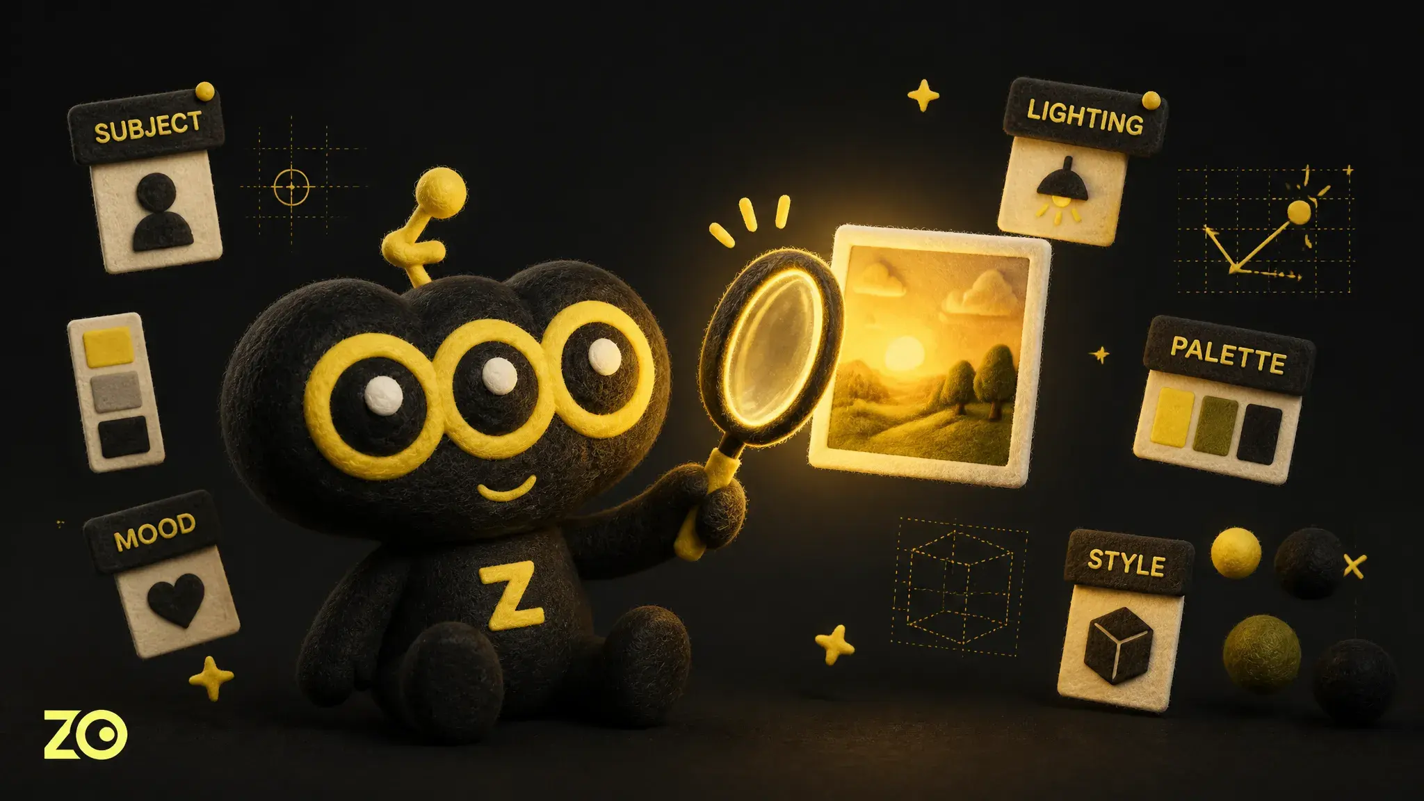 Set et billede, hvis stil du vil ramme? Lav det om til en prompt med ét klik — ZOOOPs stilanalyse