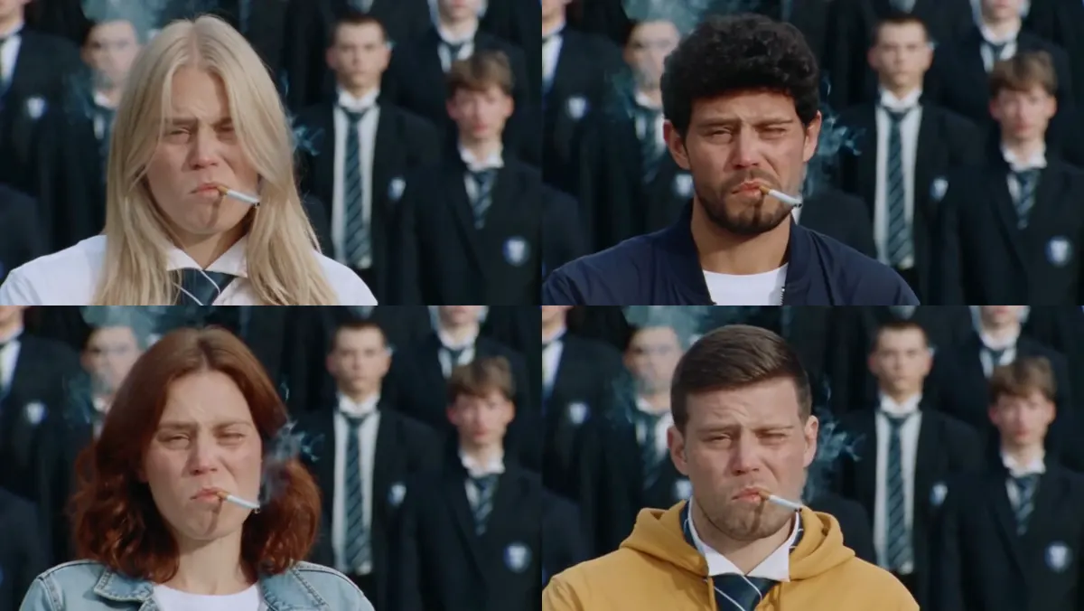 Opening close-ups from four Storm trend clips: white shirt and tie, navy bomber jacket, denim jacket, yellow hoodie