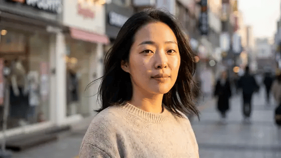 A five-second clip generated from an AI photoshoot frame: hair moving in the breeze, a turn of the head and a smile