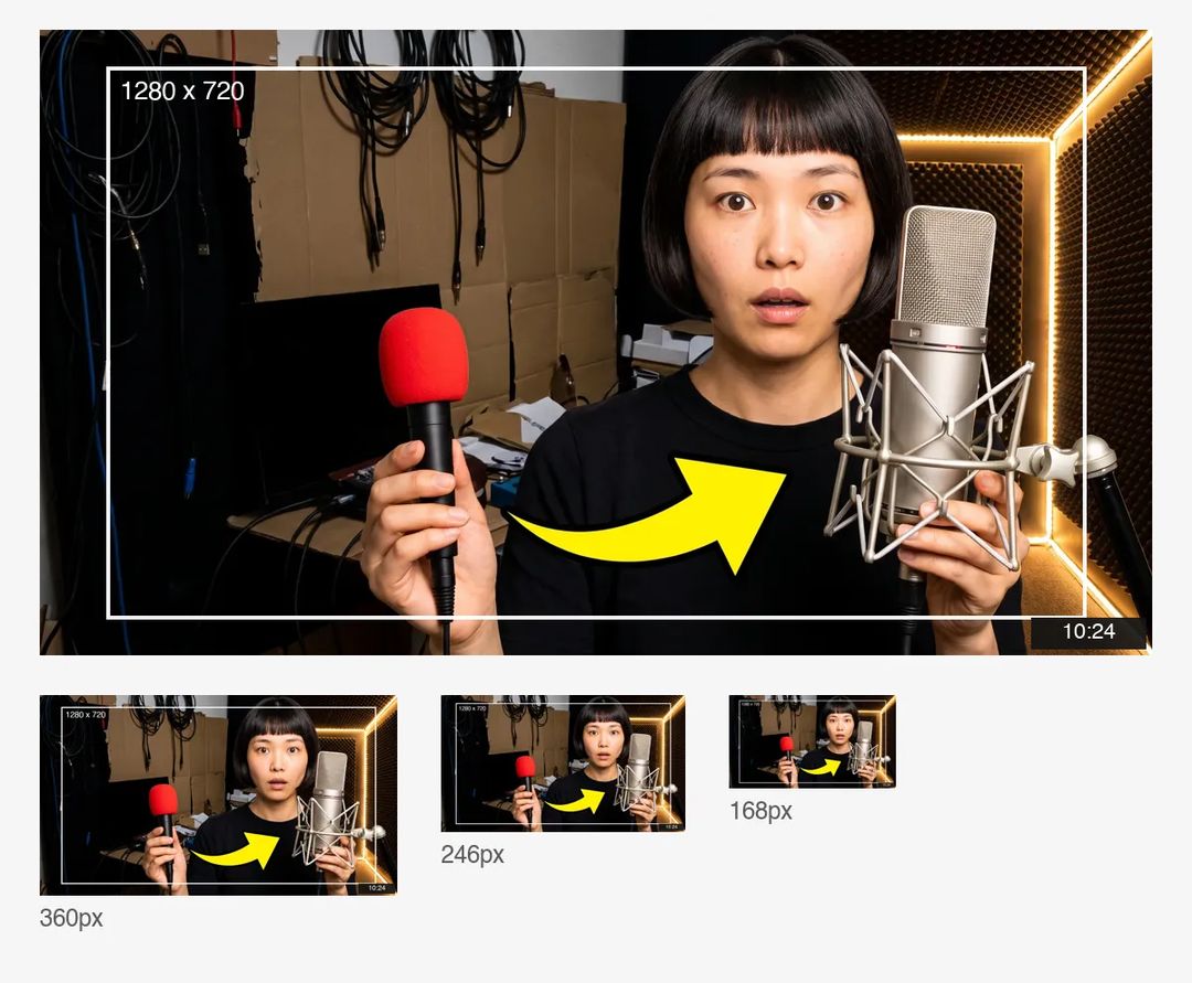 De veilige zone van een YouTube-thumbnail en de drie werkelijke weergaveformaten