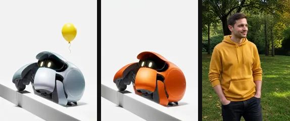 Reference inputs: two robot images and a short park clip