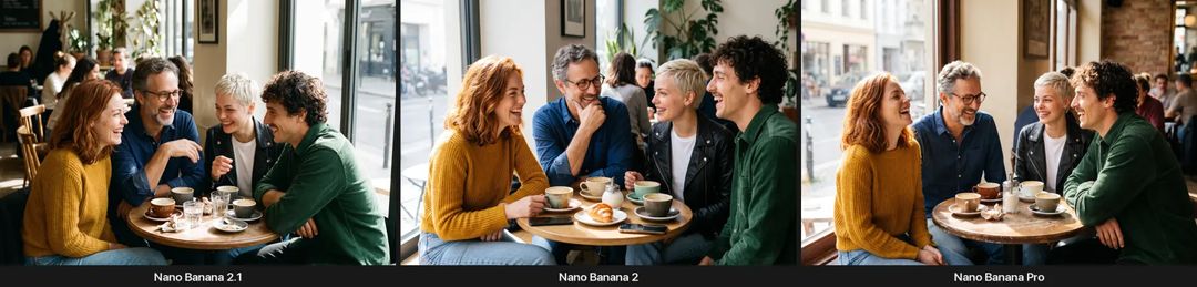 Four-person group photo: the three models side by side