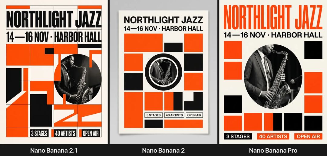 Jazz festival poster: the three models side by side