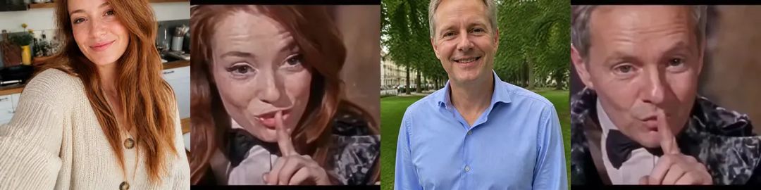 Photos next to results: a red-haired woman and a grey-haired man, each with their own shh close-up