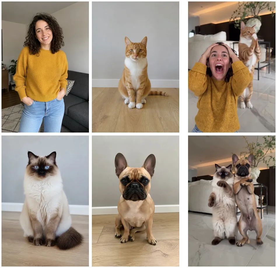 Photos next to results: a woman and an orange tabby, a ragdoll cat and a French bulldog